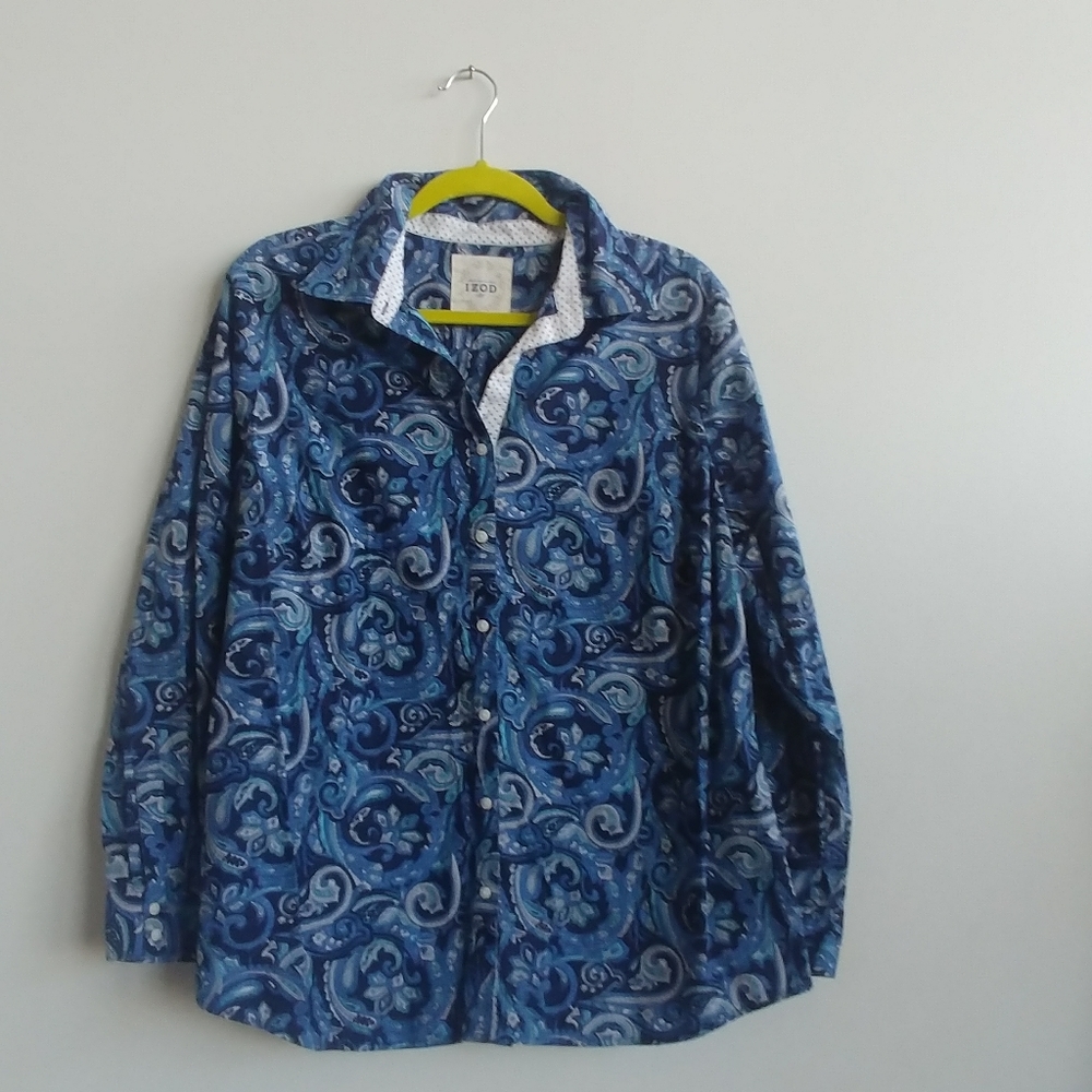 Izod blue Paisley button down blouse 1x